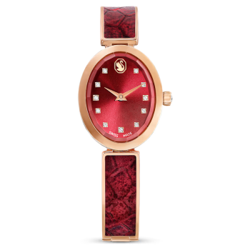 Crystal Rock Oval watch Swiss Made Metal bracelet Red Rose gold-tone finish