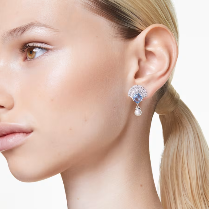 Idyllia drop earrings Shell Blue Rhodium plated