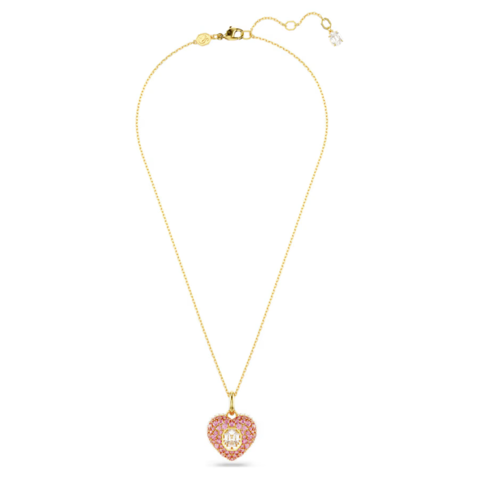 Hyperbola pendant Octagon cut Crystal pearls Heart Pink Gold-tone plated