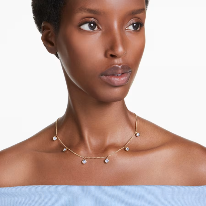 Imber necklace Round cut Light blue Gold-tone plated