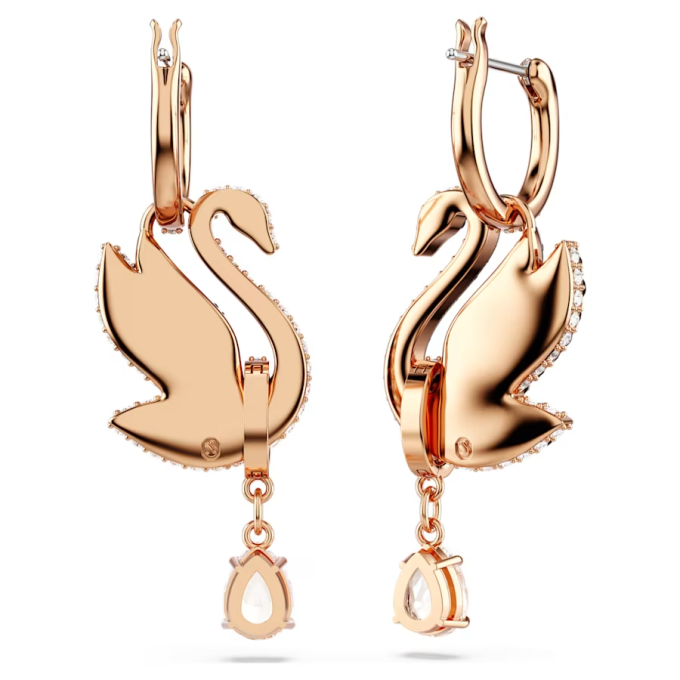 Swarovski Swan drop earrings Swan Black Rose gold-tone plated