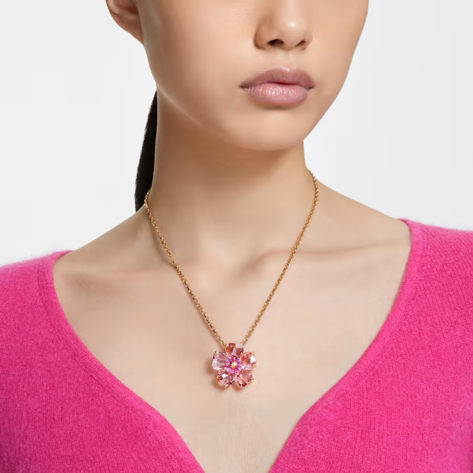 Florere necklace Flower Pink Gold-tone plated