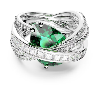 Hyperbola cocktail ring Carbon neutral zirconia Mixed cuts Four bands Green Rhodium plated