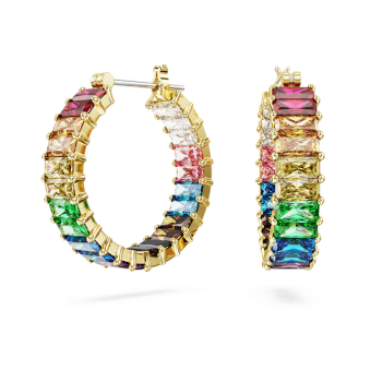 Matrix hoop earrings Baguette cut Multicolored Gold-tone plated