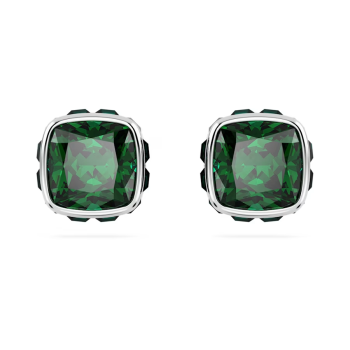 Birthstone stud earrings Square cut May Green Rhodium plated