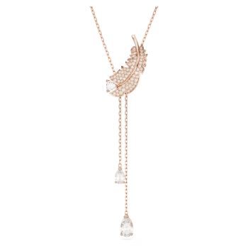 Nice Y pendant Feather White Rose gold-tone plated