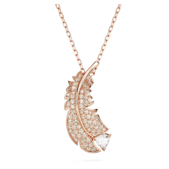 Nice pendant Feather White Rose gold-tone plated