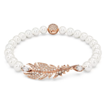 Nice bracelet Magnetic closure Feather White Rose gold-tone plated