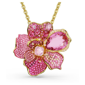 Florere pendant and brooch Pavé Flower Pink Gold-tone plated