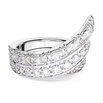 Hyperbola cocktail ring Carbon neutral zirconia Mixed cuts Double bands White Rhodium plated