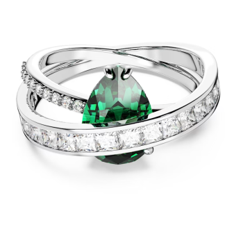 Hyperbola cocktail ring Carbon neutral zirconia Mixed cuts Double bands Green Rhodium plated