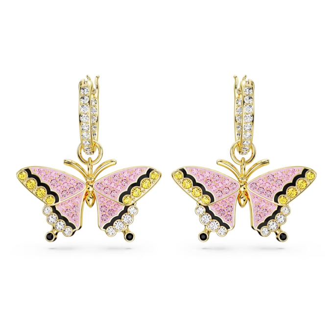 Idyllia drop earrings Butterfly Multicolored Gold-tone plated