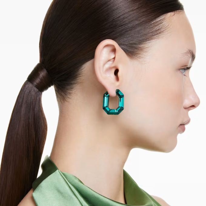 Lucent hoop earrings Octagon shape Small Green
