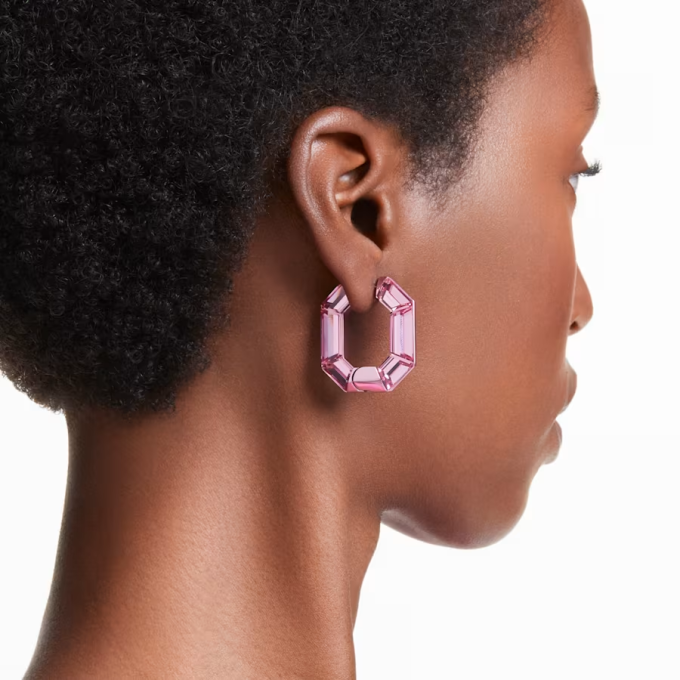 Lucent hoop earrings Octagon shape Small Pink
