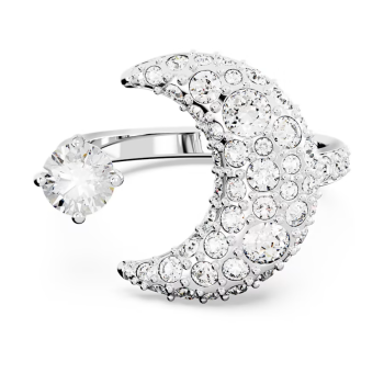 Luna open ring Moon White Rhodium plated