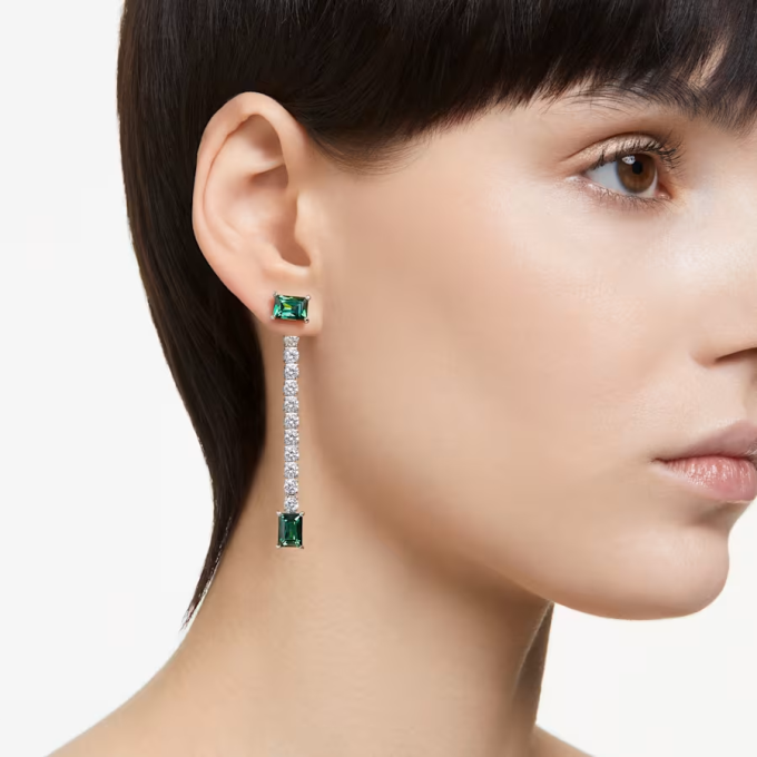 Matrix drop earrings Mixed cuts Green Rhodium plated