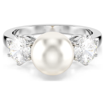 Matrix ring Crystal pearl Round cut White Rhodium plated
