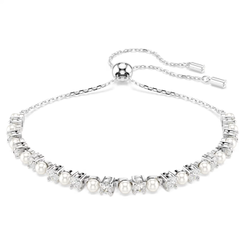 Matrix bracelet Crystal pearl Round cut White Rhodium plated