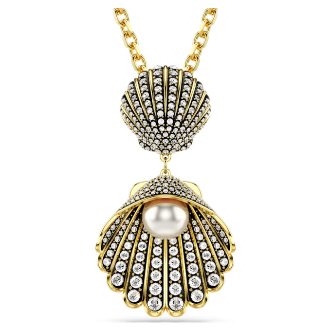 Idyllia necklace Mixed cuts Shell White Gold-tone plated
